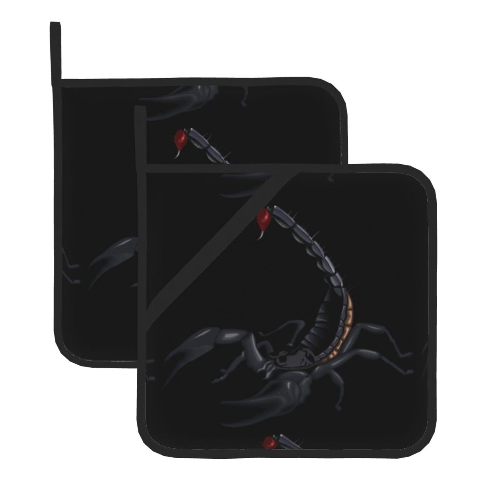 WHJSHOP Scorpion Prints Square Hot Pads for Kitchen - Waterproof Pot Covers with Hanging Loops - Thick Heat Resistant Trivets for Serving & BBQ, 2-Piece Set