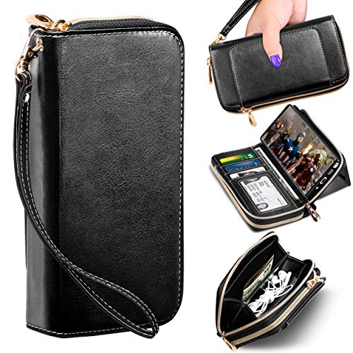 ELV Wallet Purse Case Designed for Samsung Galaxy Note 10 Plus/Galaxy Note 10 Plus Pro 5G Case PU Leather Folio Flip Case with Credit Card Slots, Detachable Case and Back Stand Black