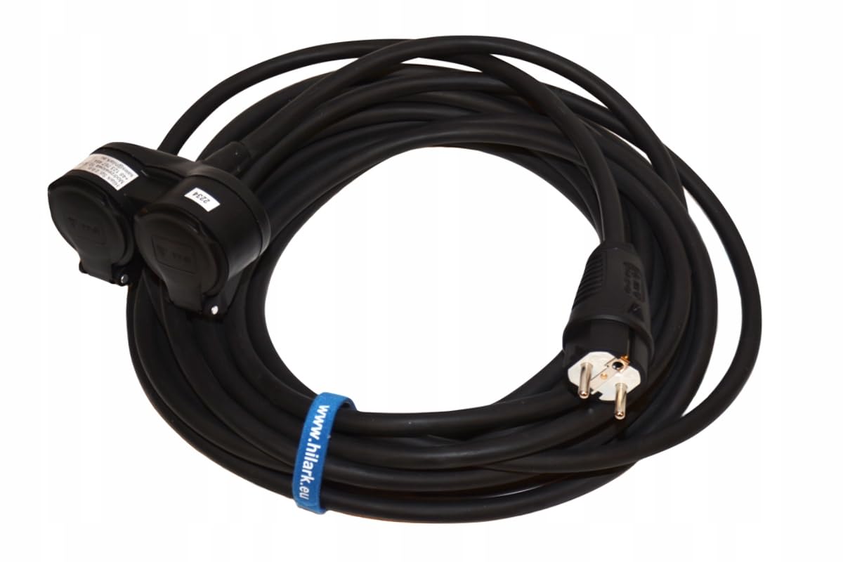 Hilark Cable Tech Rallonge en PVC H05VV-F 3G2,5 avec Répartiteur 2 Prises 20m