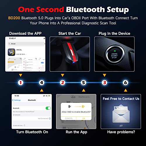 Image of ANCEL BD200 OBD2 Scanner Bluetooth - Code Reader & Check Engine Diagnostic Scan Tools with Car Battery Test, Exclusive App On iOS & Android, Wireless OBDII Adapter Works for 1996 & Newer Vehicles