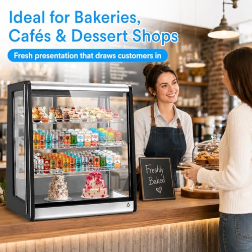 Image of Display Refrigerator 7 Cu. Ft Countertop Commercial Cake Display Case, LED Lighting, Double-Layered Glass Door, Adjustable Shelves, Pastry Cooler Merchandiser for Bakery Cafe Restaurant Food Showcase