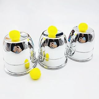 SUMAG Cups and Balls (Plastic, Plated Silver) Magic Tricks Three Chop Cup Ball Appearing Vanishing Stage Close up Illusions Gimmicks for Magicians