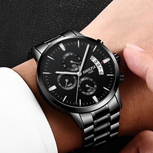 Vista 5 de Flexweltims Mens Watche Stainless Steel Analog Quartz Watches for Male Fashion Business Dress Watches Sport Waterproof Chronograph Wristwatch