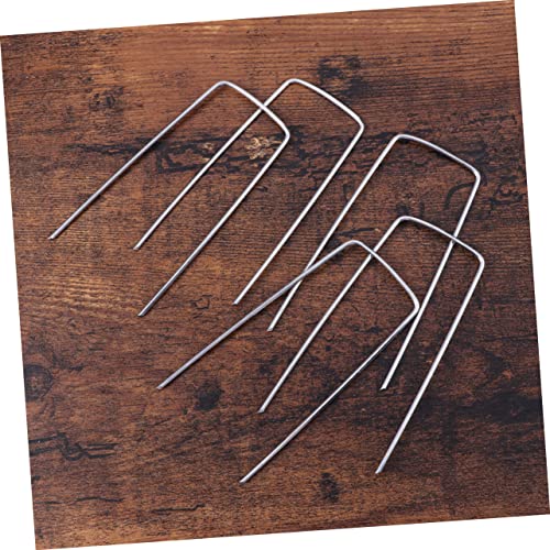 balacoo 100 piezas U-Clavos galvanizados para suelo para césped y jardín Clavos de acero duraderos para asegurar tiendas, toldos y paisajismo miniatura 5