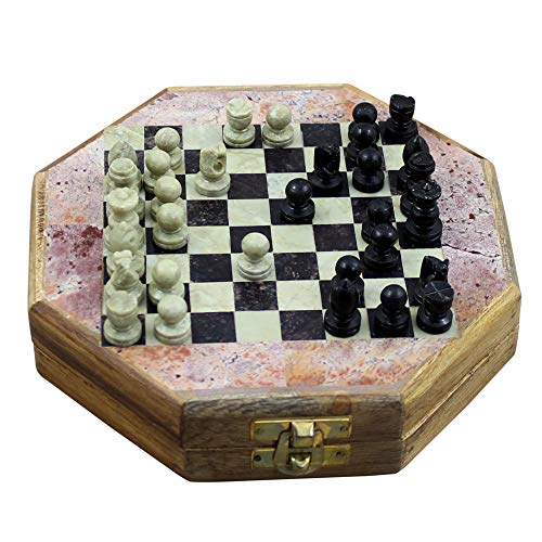RoyaltyRoute Marble Stone Art Unique India Chess Pieces and Board Set 6 X