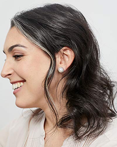 Women Pearl Stud Earrings, Fresh Water Cultured Pearls Button Shape 8-9 mm with Small Zirconia Stones Secret & You | Sterling Silver 925 Mounts with big nuts.2