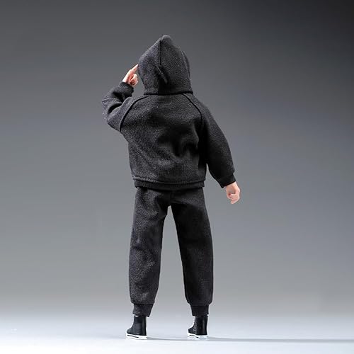Miniatura 6 de Ropa masculina a escala 112, sudadera con capucha para hombre, pantalones, ropa para figura de acción masculina de 6 pulgadas, muñeca (color negro)