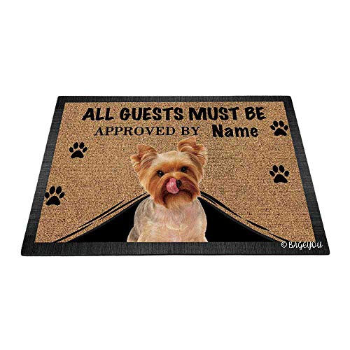 BAGEYOU All Guests Must be Approved Doormat with My Love Dog Yorkshire Yorkie Welcome Floor Mat Custom Name 23.6" X 15.7"