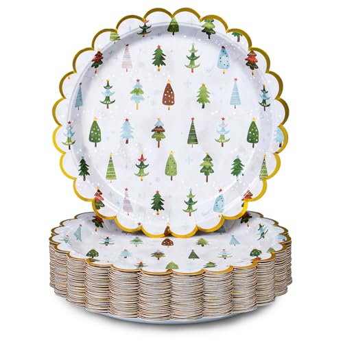 Confettiville Christmas Paper Plates, 50-Count Disposable Dinner Plates, Scalloped Gold, Party Supplies, Hand Drawn Christmas Trees Confettiville Christmas Paper Plates, 50-Count Disposable Dinner Plates, Scalloped Gold, Party Supplies, Hand Drawn Christmas Trees