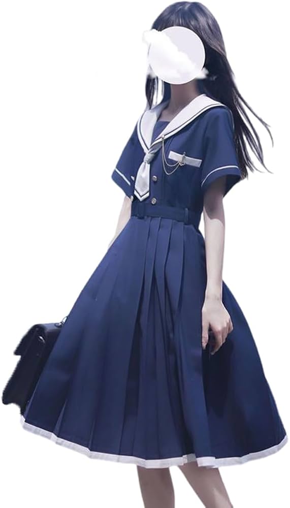 Amazon.co.jp: GSYCL セーラー服 ワンピース 半袖 紺色 ホワイト 女子
