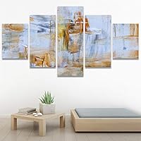 SIGNWIN 5 Panel Canvas Wall Art Modern Art Abstract Brushstroke Closeup Expressionism Expressive Modern Multicolor Oil Painting for Home Decorations Ready to Hang - 60