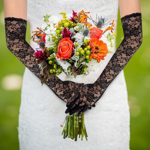 Lace Gloves Women, Tea Party Long Elegant Opera Lace Gloves Costume Floral Pattern Arm Elbow Length - 18.9in4