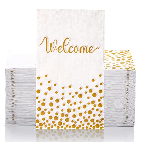 MORGIANA 100 Pack Wellcome Servietten, Gold Hochzeit Papier Servietten, 2-lagig Einweg Servietten für Party, Hochzeit, Geburtstag, Abendessen Cover
