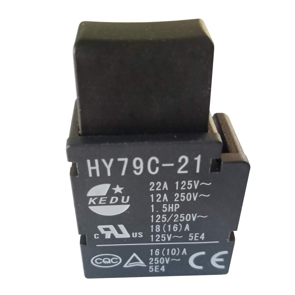 KEDU HY79C-21 Interruptor de disparo Interruptores pulsadores con botón autobloqueante para máquina de corte Taladro eléctrico Cortacésped 125/250V 22/12A pack de 2