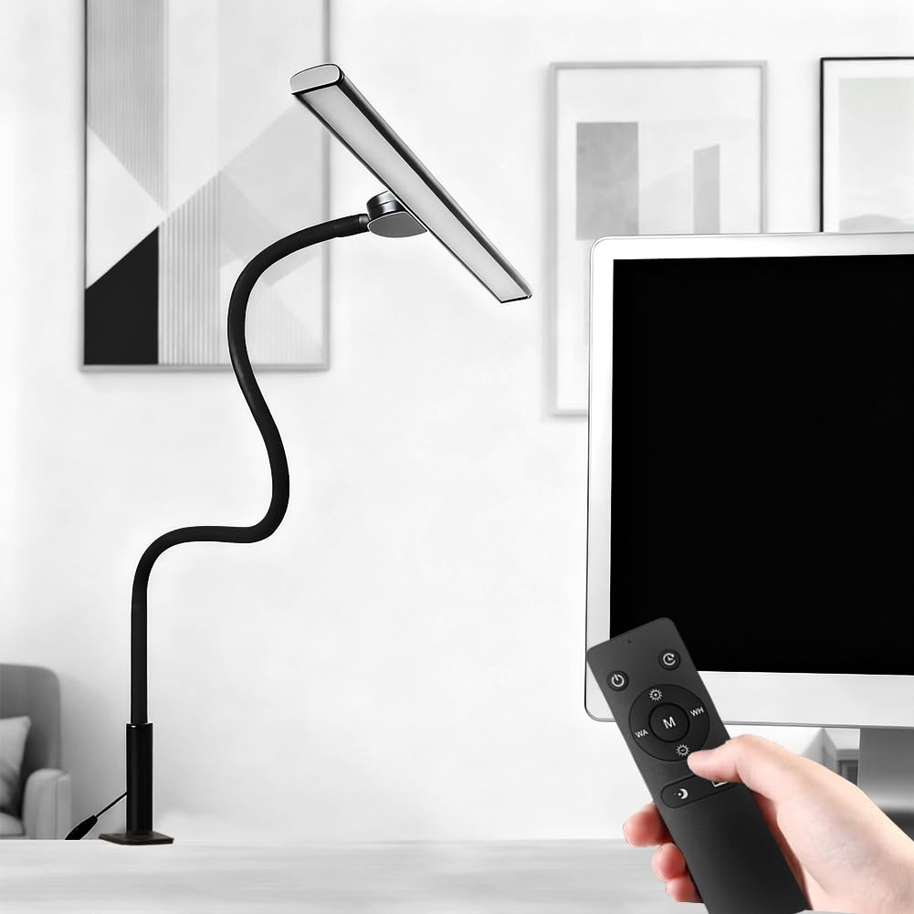 Lampada da tavolo a LED dimmerabile, lampada a morsetto per l'ufficio domestico, regolazione a più livelli di temperatura di colore e luminosità, lampada da tavolo a collo di cigno (nero)