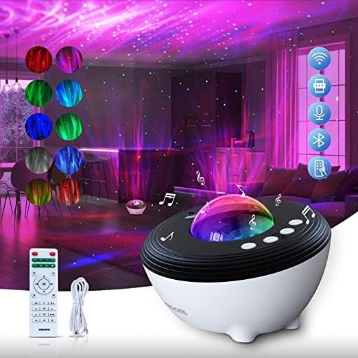 KIWIHOME Smart Aurora Projector control methods: Smart Voice Control, Wifi APP Control, Remote Control, and Soothing Sounds
