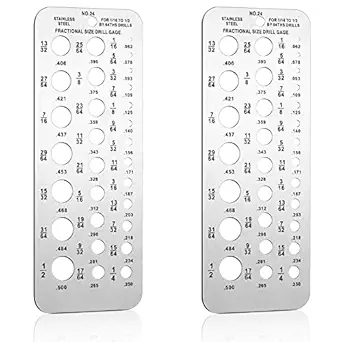 2 Pieces 24 Fractional Drill Bit Size Gauge Drill Bit Gauge Stainless Steel Drill Gauge 29 Holes Metal Drill Size Gauge Tool for 1/16 Inch to 1/2 Inch Size Bits Measurement (Silver)