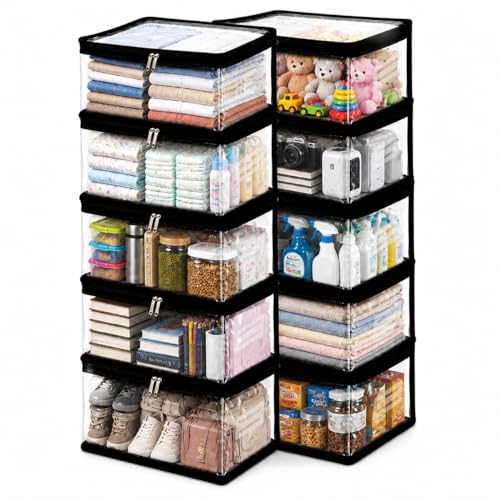 Image of Kuber Industries Transparent Saree Storage Bags Set of 10 Clothes Organizer with Zipper Foldable Wardrobe Storage Box for Blanket Garments Dustproof Cover