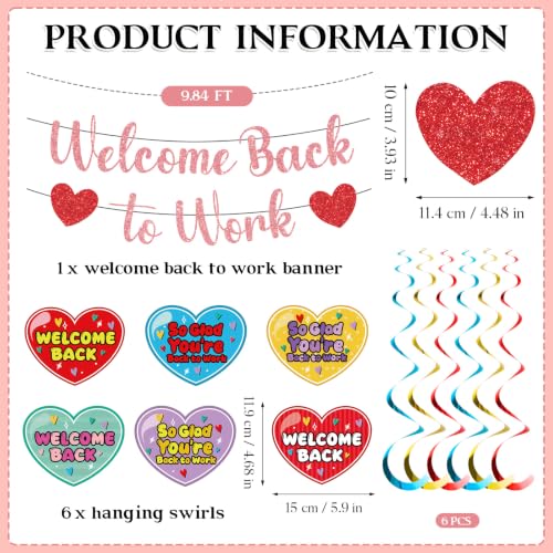 Image of Welcome Back To Work Decoration Banner So Glad You're Back To Work Banner and Hanging Swirls for Office Party Supplies - Rose Gold