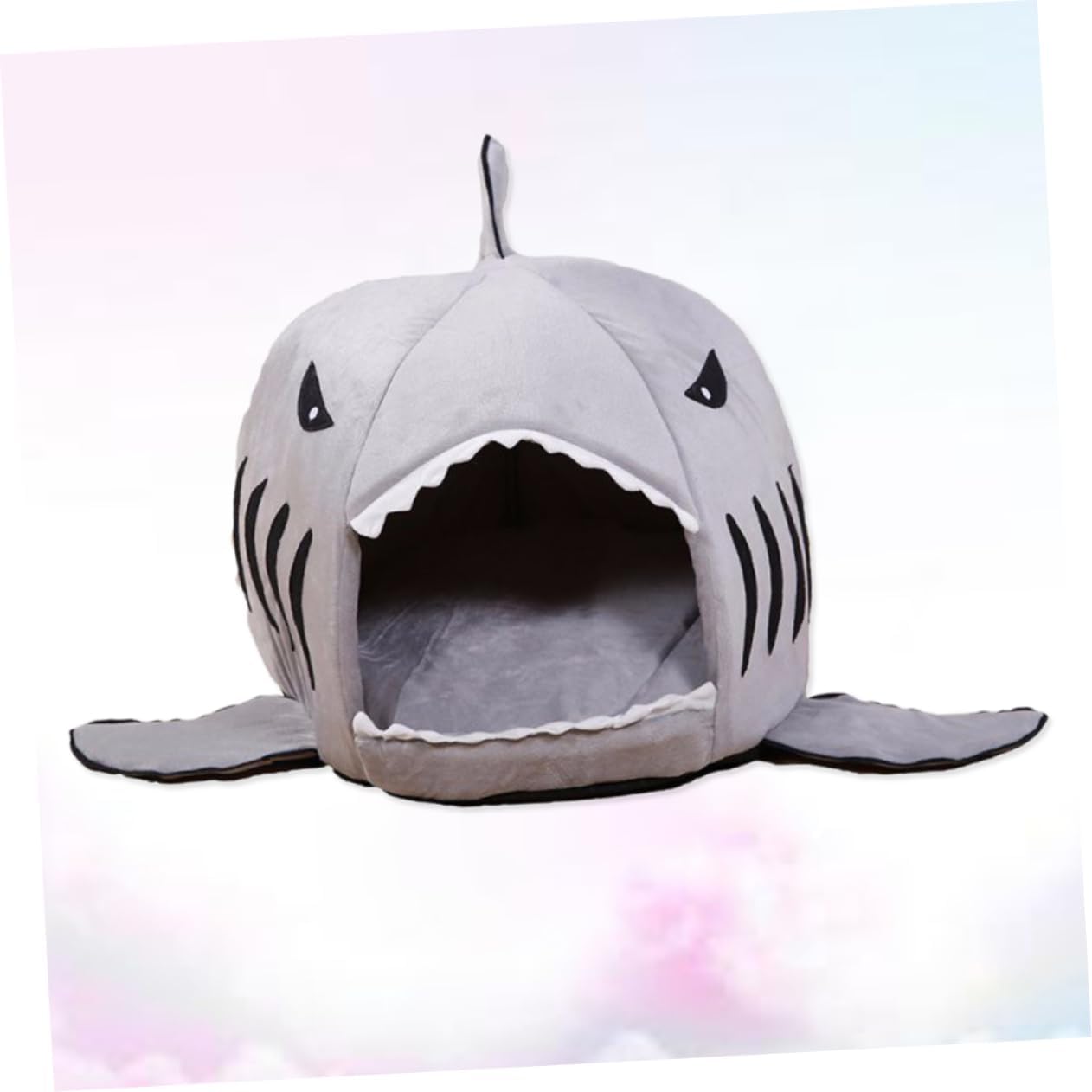 Shark Shaped Plush Pet Bed House Grey Soft Cozy Nest for Dogs Puppies Cats Warm Comfortable Sleep