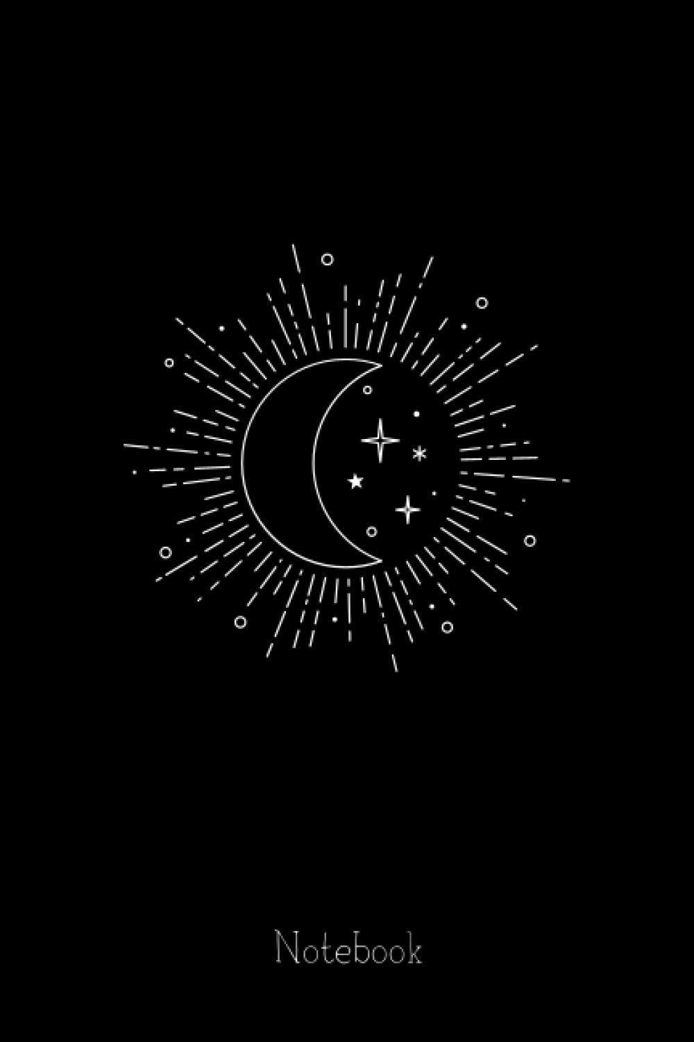 Cosmic Moon and Stars Black and White Notebook: Lined Notebook Journal