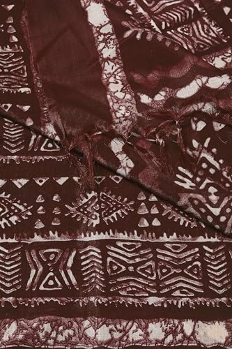 Image of Cotton Silk Printed Dupatta with Tassel Border - Block & Bagru Print - Soft, Lightweight