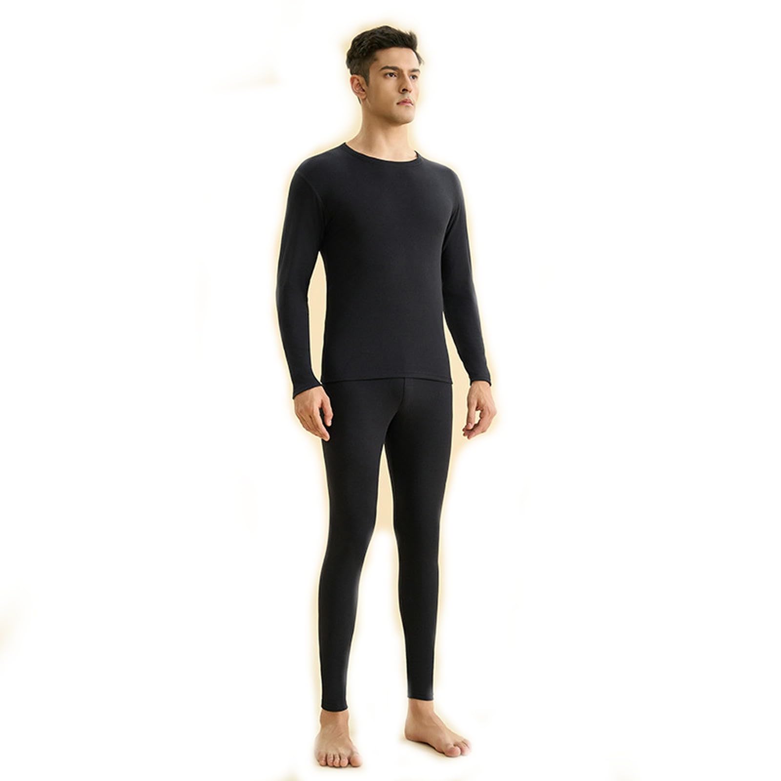 Ropa Interior térmica para Mujer, Conjunto Térmico Cepillado De Doble Cara, Tejido Fibra Térmica-Negro-XL