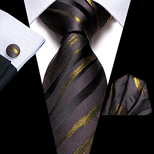 Image of Hi-Tie Men's Tie Sets Silk Paisley Striped Necktie Pocket Square Cuff-links Sets Wedding Business Holiday