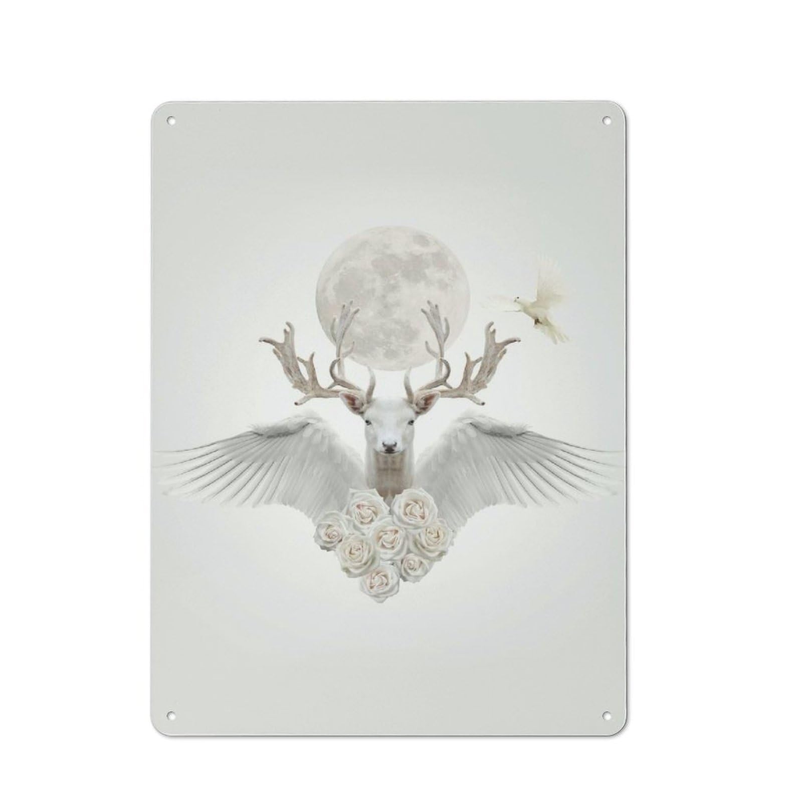 Vintage Tin Wall Sign 40x30cm Featuring Angel Deer, Room Wall Plaque for Flat, Dorm Room, Lounge Or Cafe