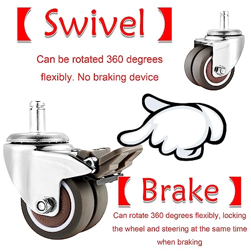 オフィスチェア交換用キャスターホイール 2インチ 5個パック、ソケットタイプ取り付けステム M11&times;22mm スイベルキャスター、2