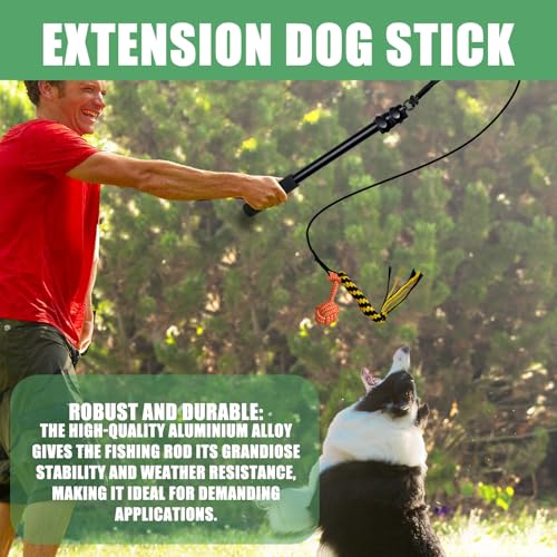 Reizangel Hunde Große Hunde, Profi Reizangel für Hundes längenverstellbar 124cm für Längenverstellbar mit 2 Seil Spielzeug, Hundespielzeug Ausziehbar aus Aluminiumlegierung Für Mittlere & Große