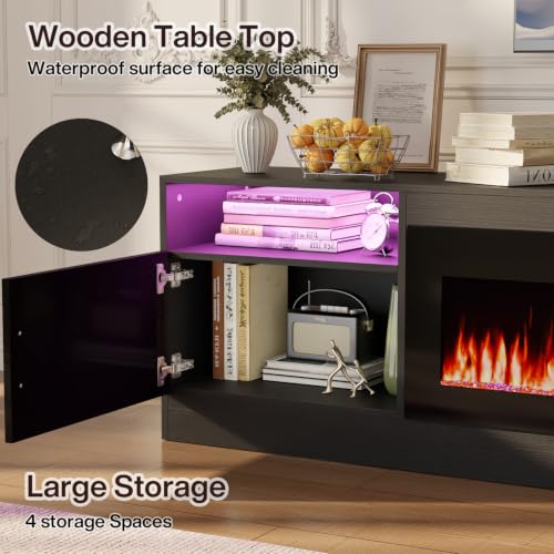 Image of Waleaf 80 inch Fireplace TV Stand with 40 inch Electric Fireplace,20 Colors LED Lights Entertainment Center for Living Room,Large High Gloss TV Console Cabinet for Televisions up to 930+ Inch