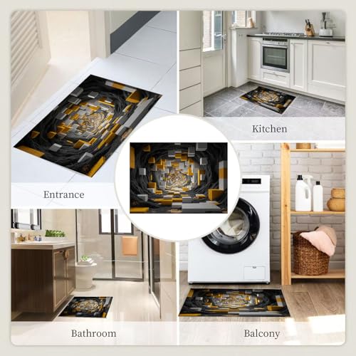 Paillasson fin absorbant géométrique 3D lavable jaune 80x120cm - 7