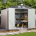 Aoxun Outdoor Storage Shed, 8.1 x 5.3 FT, Garbage Can,Outdoor Metal Shed for Tool,Garden,Bike, Brown(Floor Frame)