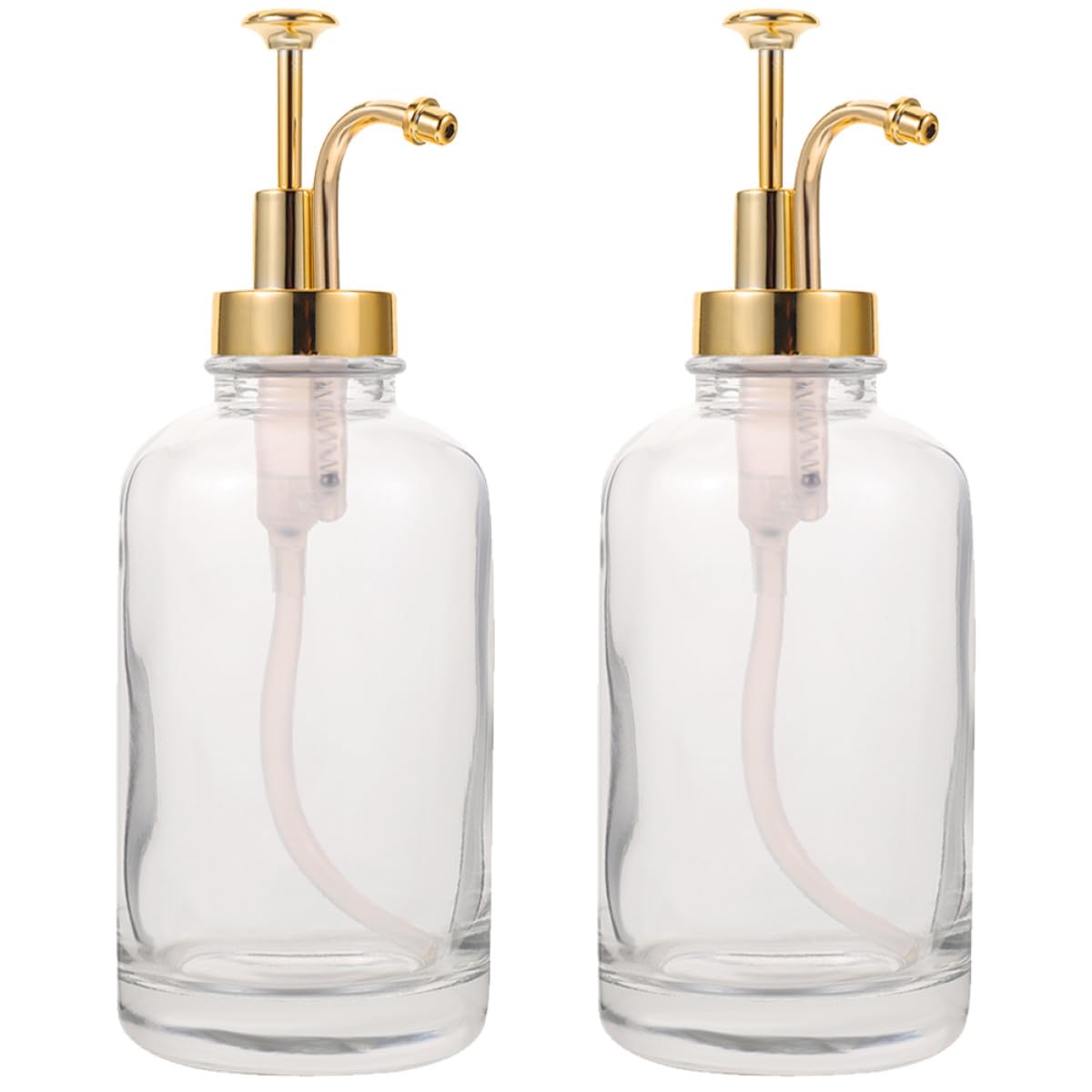 Dispensador de Jarabe Bomba Dorada de Vidrio Transparente, 2 Piezas, Dosificador Multifunción para Café, Miel y Sirope, Compacto para Cocina y Almacenamiento Doméstico