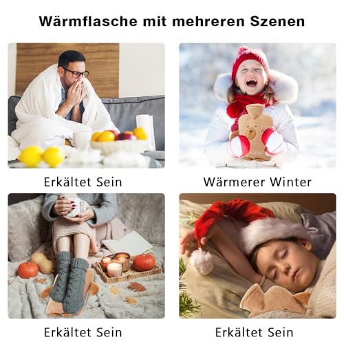 FIVAVA Wärmflasche mit Bezug 2L, Wärmeflasche Groß mit Kuschelweichem Bezug, Süße Wärmflasche Tier, Hot Water Bottle zur Schmerzlinderung,Geschenke für Familie und Freunde