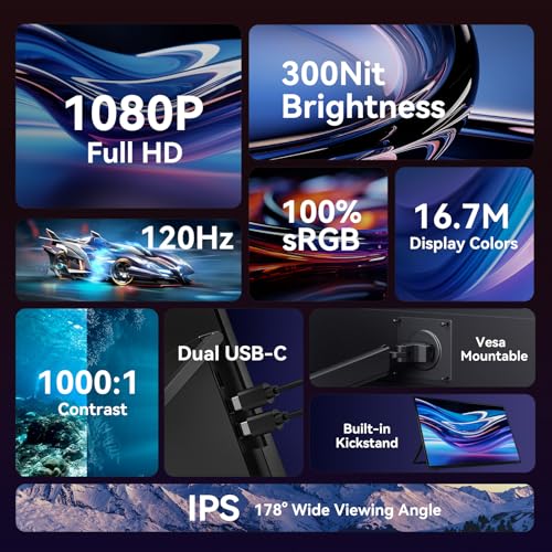 Image of AUSDOM 18.5 Portable Laptop Monitor: 18.5inch 120Hz 1080P FHD IPS USB-C Second Screen for Laptop, Large External HDMI Computer Display Travel Gaming Monitor for PC /Tablet /Mac /Switch /Xbox /PS4 /PS5
