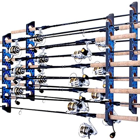 Rush Creek Creations 8 Fishing Rod Capacity Wall or Ceiling Garage Storage Rack, Blue, 2 Pack Cover