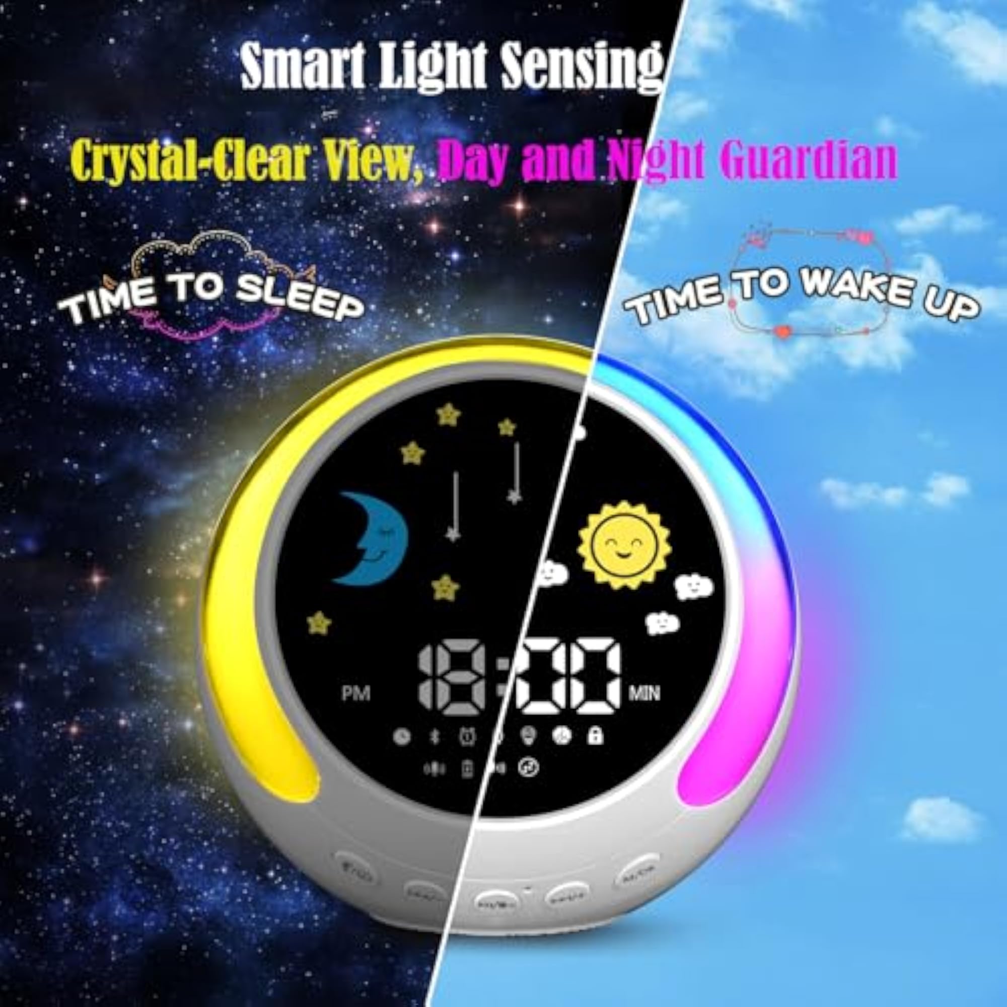 Digital Alarm Clock with Night Lights and Adjustable Brightness