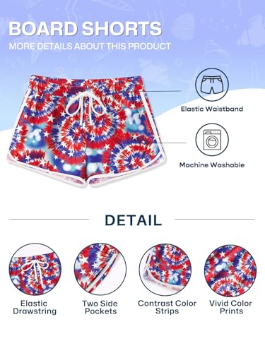 Image of BesserBay Girls 4th of July Elastic Waist Beach Swim Shorts American Flag Trunks with Pockets 5-14 Years