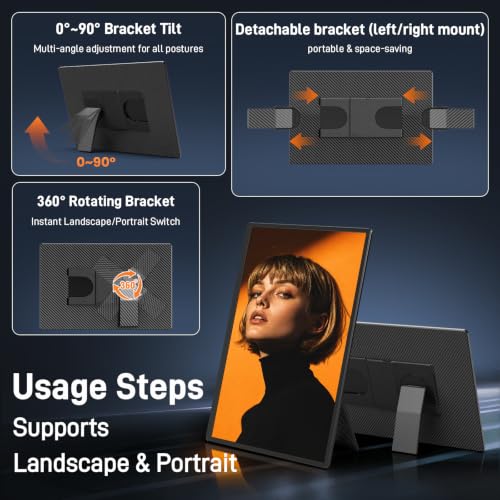 Image of 16″ Portable Monitor for Laptop, 1200P IPS Laptop Screen Extender, Plug & Play Dual Monitor with 360 Rotating Stand, Ultra Slim Travel Monitor for Laptop, PC, MacBook, PS5