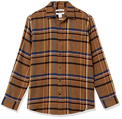 Image of Amazon Essentials Men's Regular Fit Long-Sleeve Flannel Shirt, Soft Brushed Cotton, Lightweight yet Warm