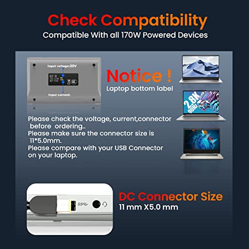 Goodovo 170 W Ładowarka Kompatybilny z Lenov-o Legion Y730 Y720 Y700 Y540 Y530 14 15 17 Thinkpad P50 P51 P70 IdeaPad Y40-70 Y50-70 ADL170NLC3A ADL170NDC3A 1171 71 Kabel ładujący