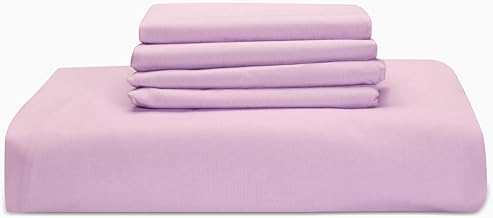 ملاءة سرير سادة مع 4 أكياس مخدات من مصر العامرية، طول 2 متر × عرض 1.80 متر، لون موف، موديل 306