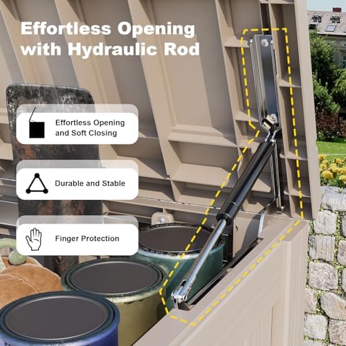 DRATO 180 Gallon Outdoor Storage Box, Large Waterproof Deck Box, Lockable Resin Storage Container with Reinforced Support for Patio Cushions, Garden Tools, UV-Resistant Outdoor Chest(Gray,180 Gallon) - 2