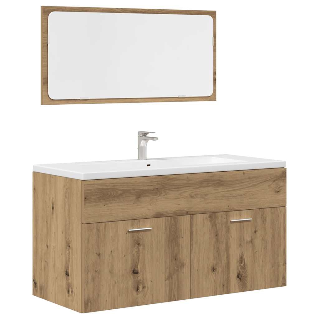 Juego de muebles de baño de 3 piezas, roble Artisan, 90 cm, armario bajo lavabo con espejo y armario alto, espacio de almacenamiento, moderno y resistente, para baños pequeños