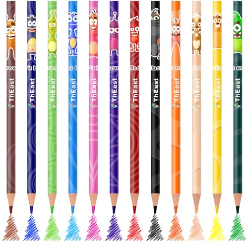 ThEast (イースト) モンスター色鉛筆 12本 木製ぬりえ鉛筆 イースターバスケット詰め物 子供用 幼児用 描画用品 パーティー景品 ギフト 研ぎ済み