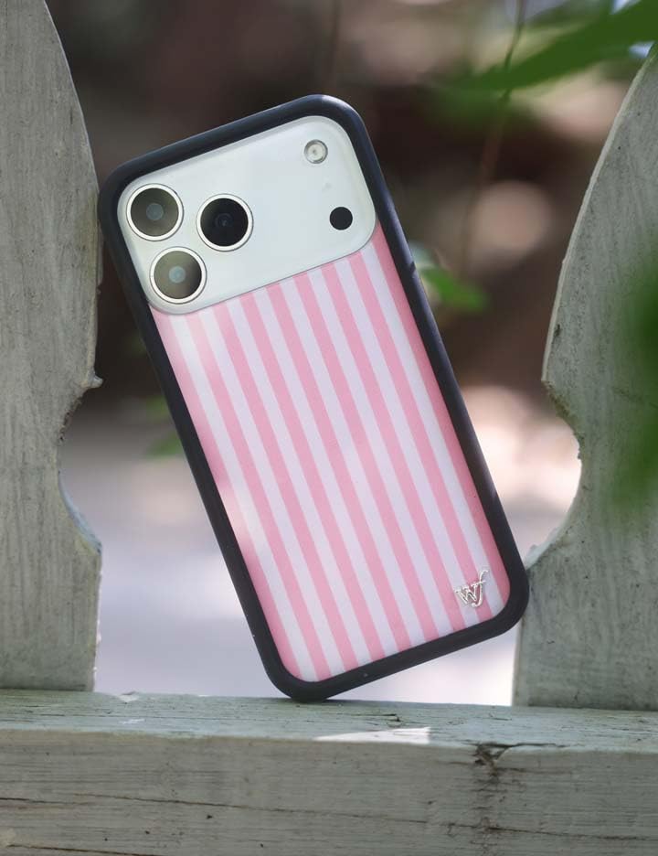 Image of Wildflower Cases - Compatible with iPhone 16 Pro Max | Protective Black Bumper, 6.5ft Drop Test Certified, Women Owned Small Business | Pink Stripes