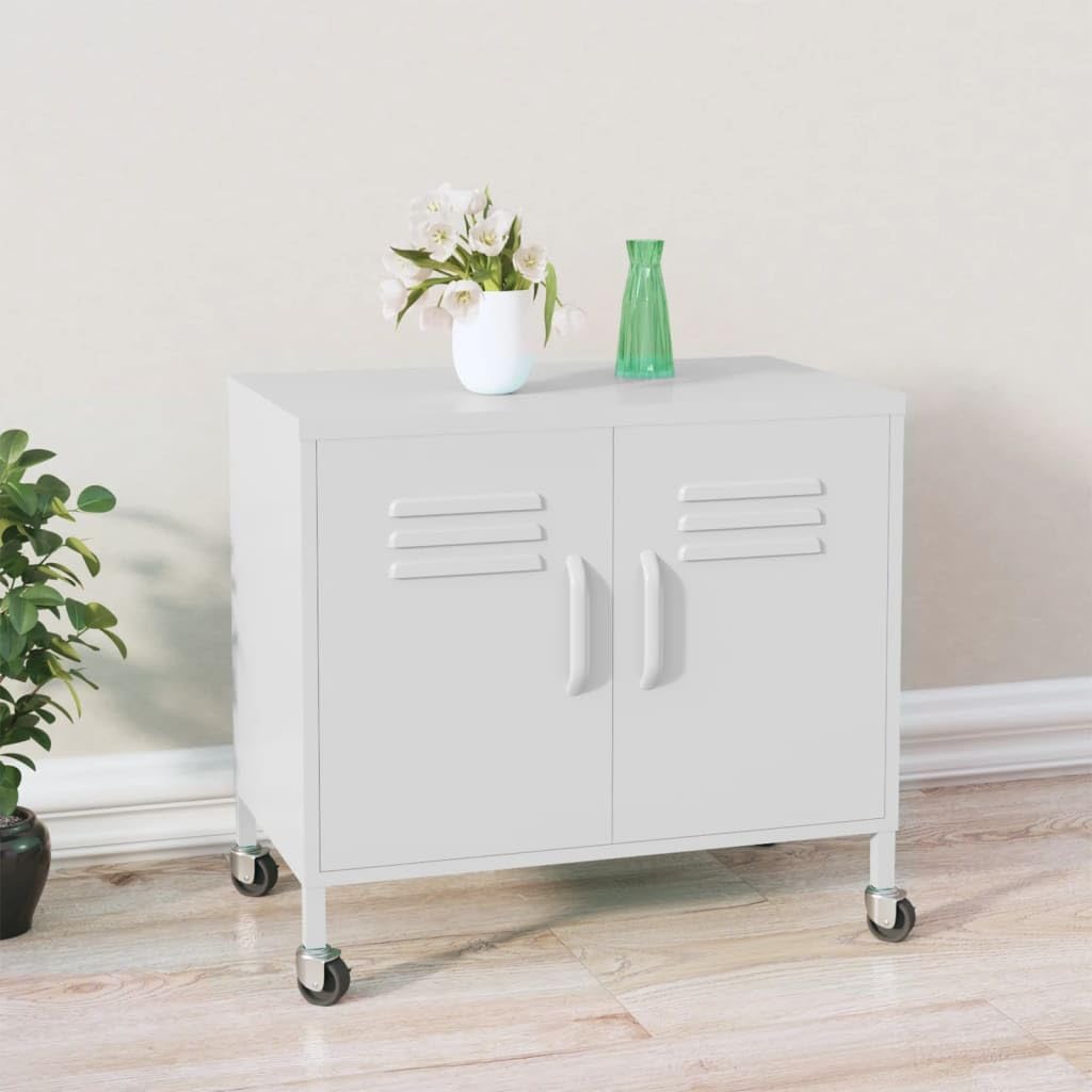 vidaXL Lagerschrank Weiß 60x35x56cm Stahl Sideboard Schrank mit Rollen Büroschrank Metallschrank Aufbewahrungsschrank Büromöbel Stahlschrank