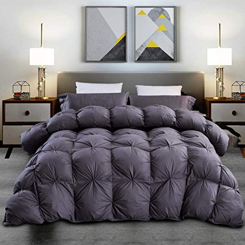 Luxurious Goose Down Comforter Queen Size Duvet Insert, Baffle Box Construction, Premium Pinch Pleat Design, 1200 Thread Count 100% Egyptian Cotton, 750+ Fill Power, 55 oz Fill Weight (Queen, Gray)